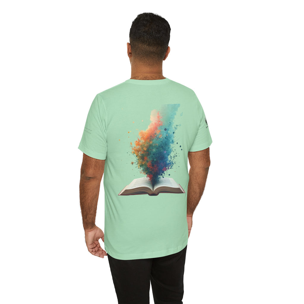 Next Chapter affirmation tee | Graphic open book back, inspirational sleeve text