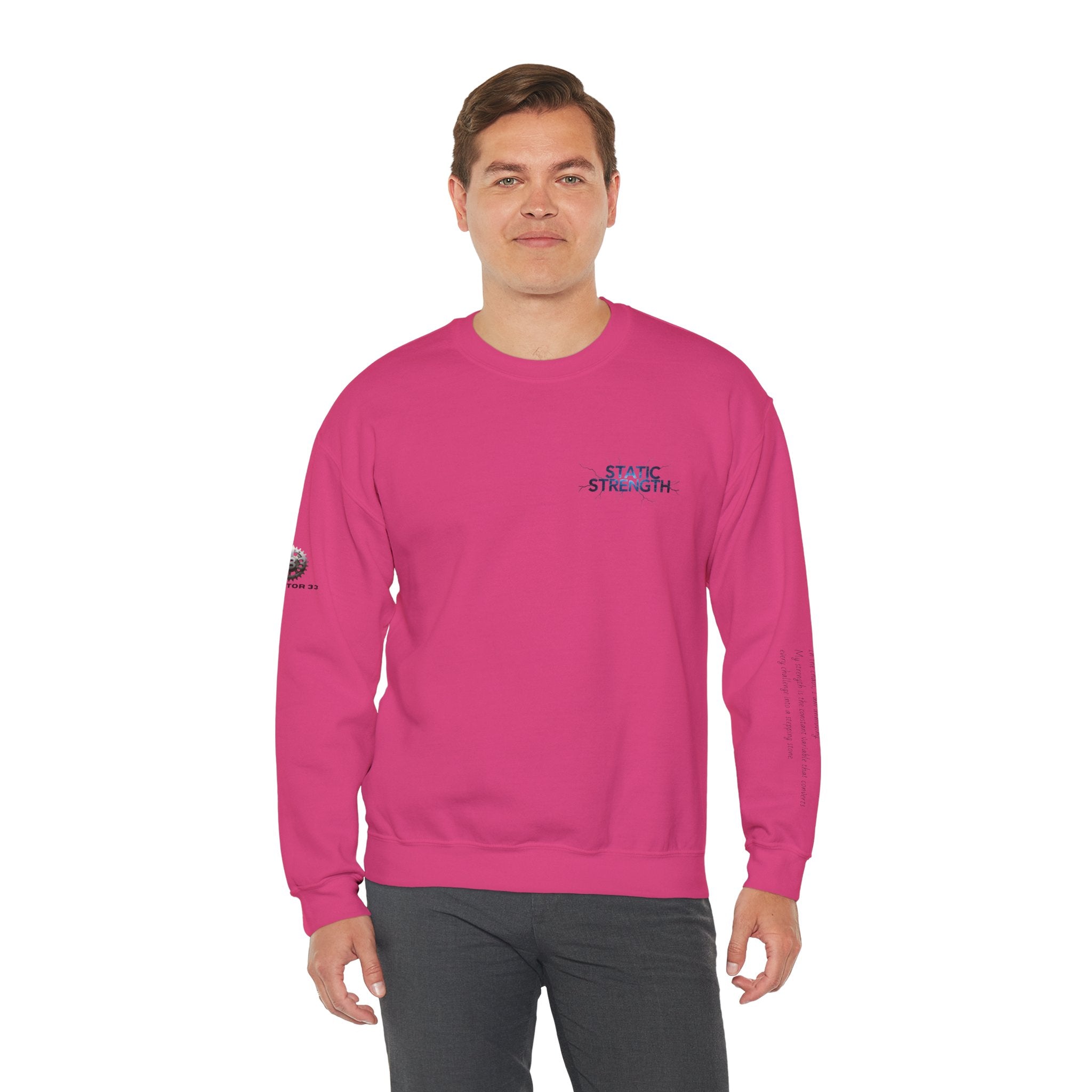 “Static Strength” Crewneck Sweatshirt- Sleeve Print Affirmation