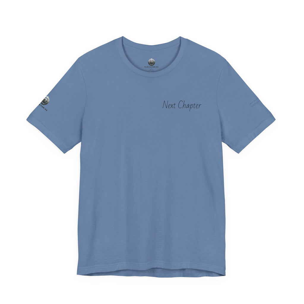 Next Chapter affirmation tee | Graphic open book back, inspirational sleeve text